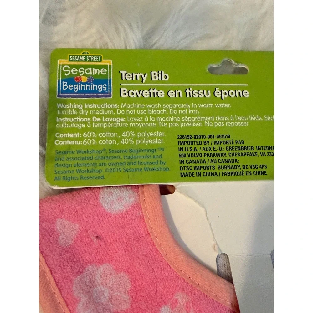 Sesame Beginnings Elmo Terry Bib Pink Floral 0+ Months BK50661 Sesame Street